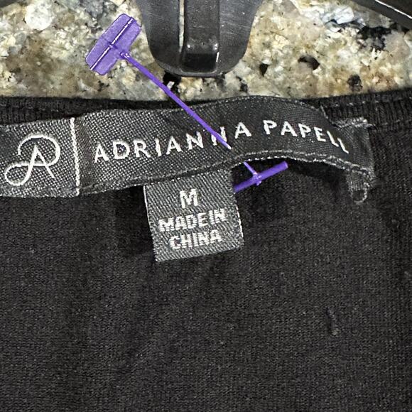 Adrianna Papell Dress Women Medium Black V Neck Short Sleeve Textured Trim Boho - Picture 8 of 9